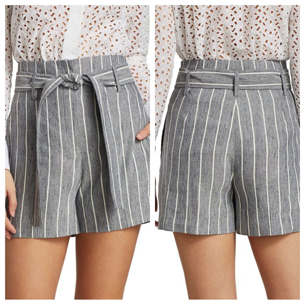 Theory high waist striped linen shorts